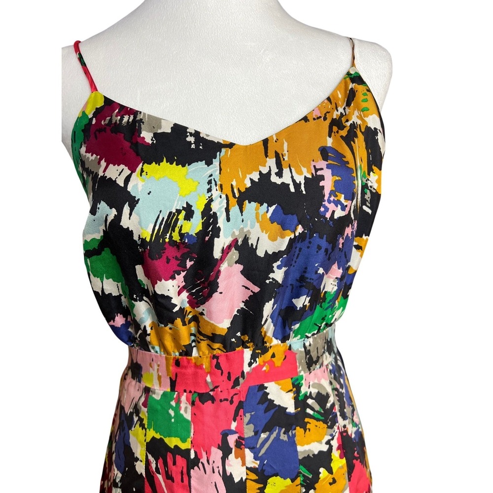 J.Crew Silk Women's Abstract Painterly Print Midi Dress Multicolor V-Neck Size 0 - Picture 2 of 13